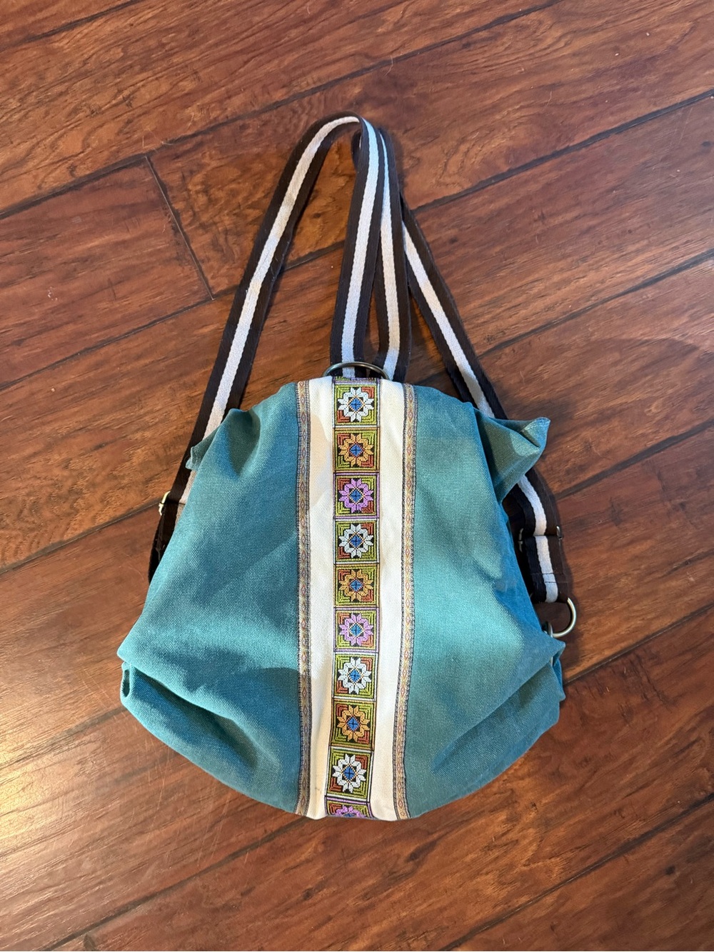 Teal Embroidered Canvas Shoulder Bag